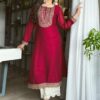 Maroon Yoke Design Silk Kurta