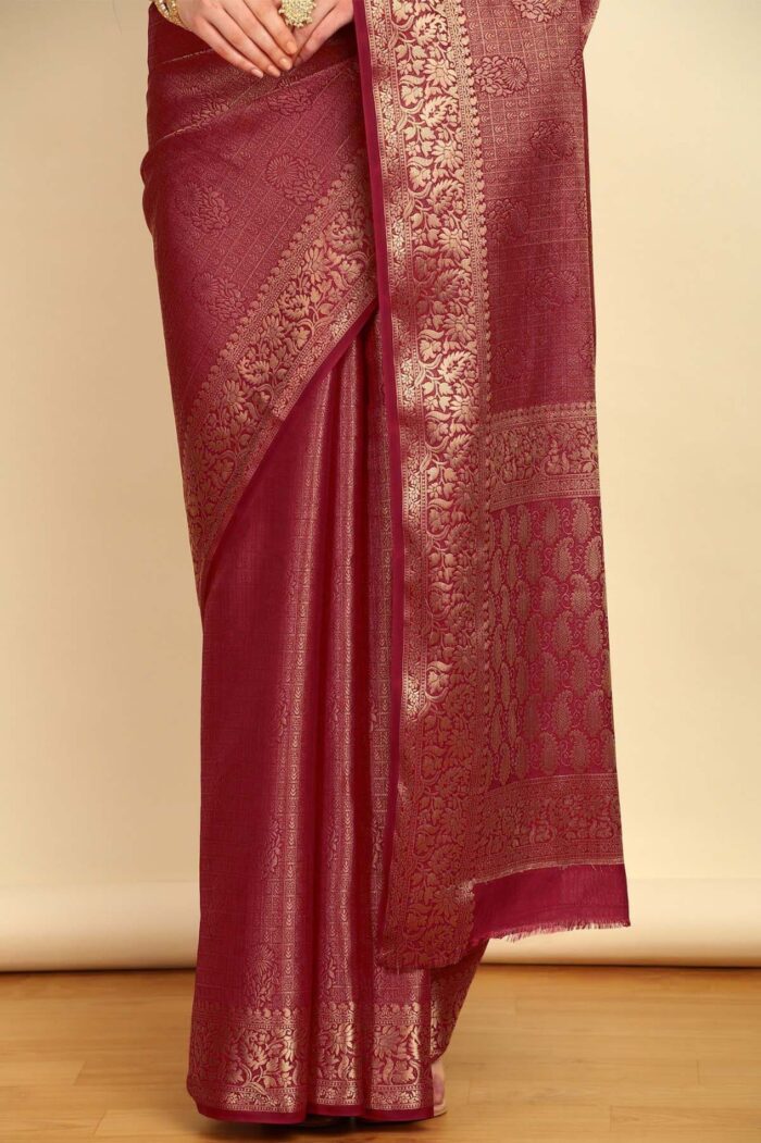 Maroon Ethnic Motifs Woven Zari Silk Blend Saree