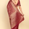 Maroon Ethnic Motifs Woven Design Zari Silk Blend Saree Back side