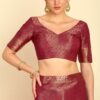 Maroon Ethnic Motifs Woven Design Zari Silk Blend Saree Blouse