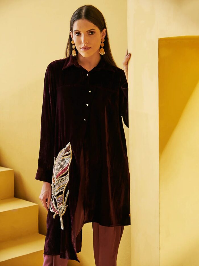 Velvet Burgandy Tunic standing