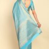 Aqua Blue Motifs Woven Design Zari Silk Blend Saree