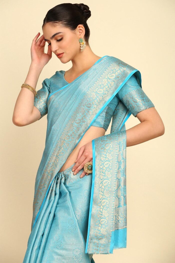 Ethnic Motifs Woven Zari Silk Blend Saree