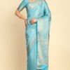 Aqua Blue Ethnic Motifs Woven Design Zari Silk Blend Saree