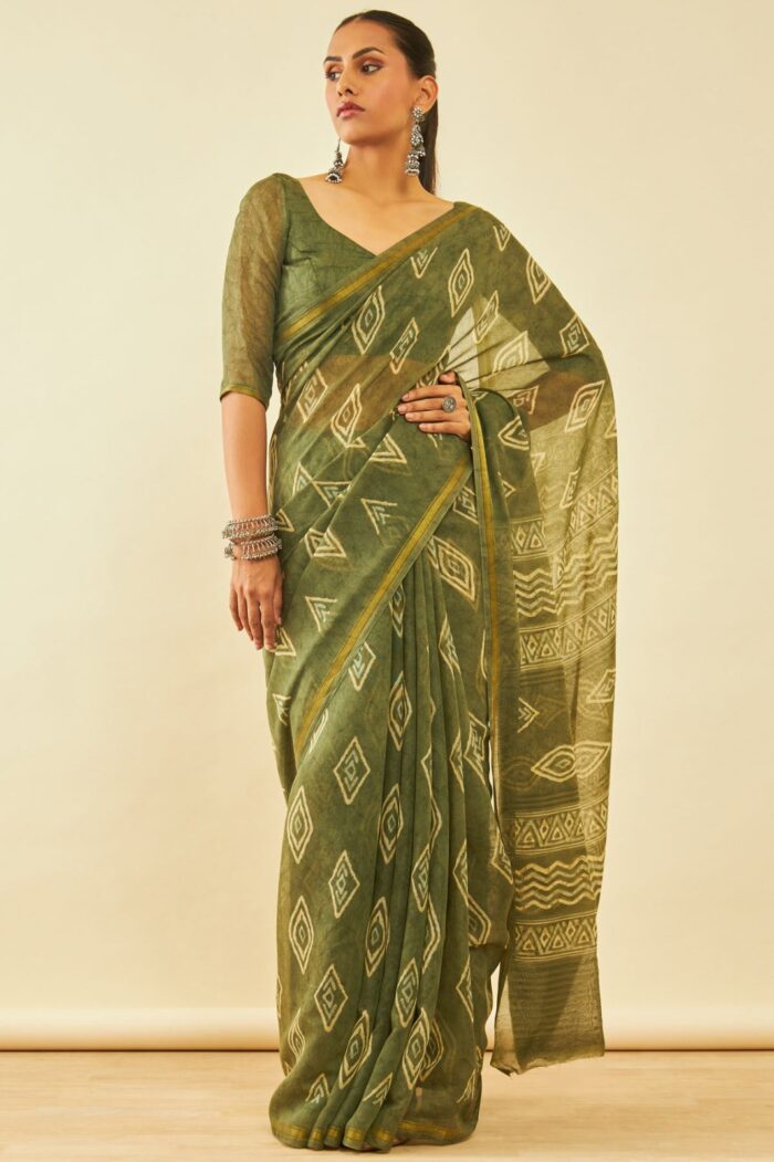 Chanderi All-Over Geometric Print Saree