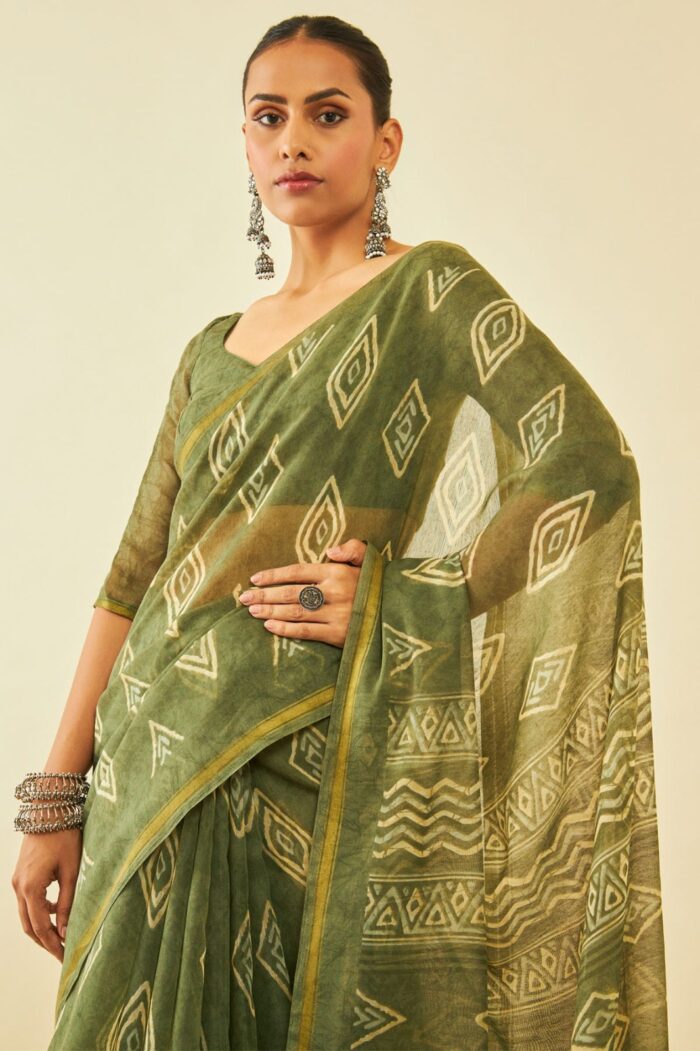 Chanderi Geometric Print Saree