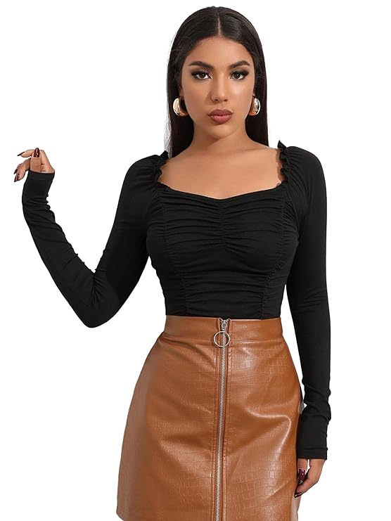 Regular Sleeves Solid Women Black Top