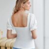 White Puff Sleeve Solid Top Back