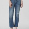 Blue Mid Rise Cropped Flared Jeans