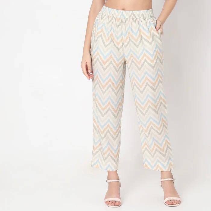 Straight Fit Printed Mid Rise Palazzos