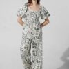 White Printed Cotton Jumpsuit Pose