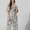 White Printed Cotton Jumpsuit