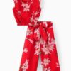 Frilled Sleeveless Floral Printed Top & Bottom Set
