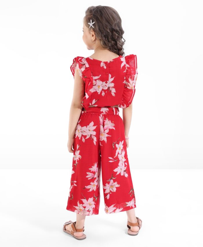 Frilled Sleeveless Floral Printed Top & Bottom Set