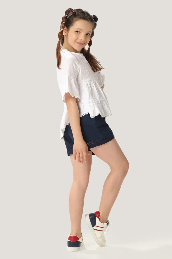 Cotton Dobby Round Neck Tiered Top
