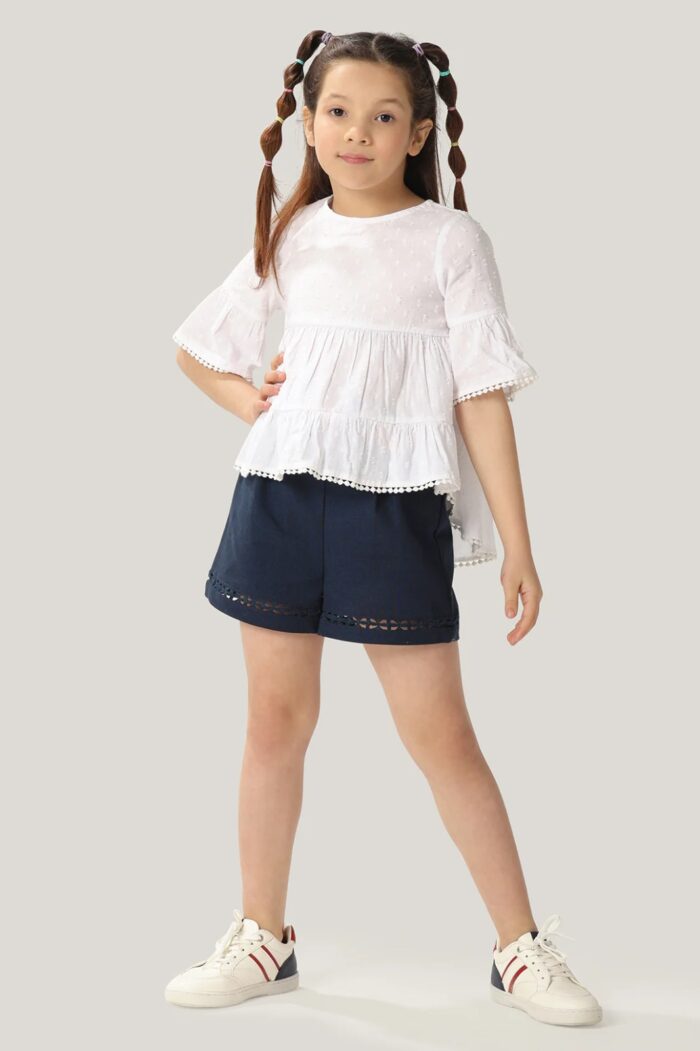 Cotton Dobby Round Neck Tiered Top