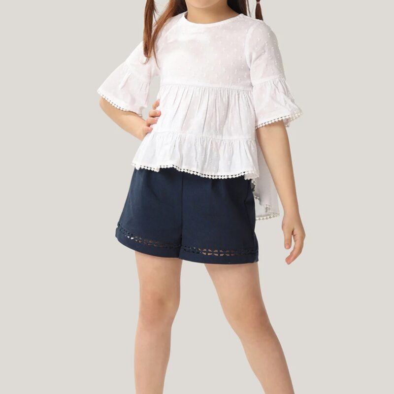 Cotton Dobby Round Neck Tiered Top