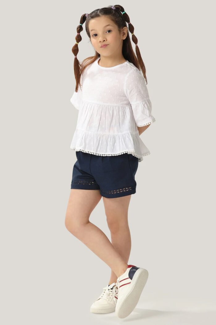 Cotton Dobby Round Neck Tiered Top