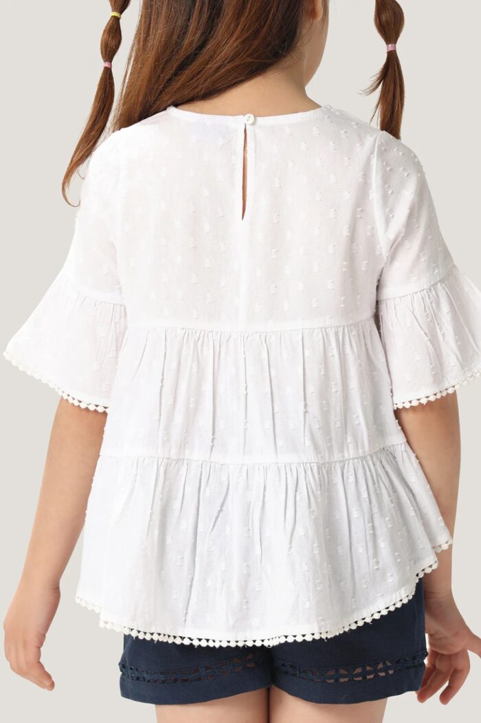 Cotton Dobby Round Neck Tiered Top