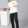 Boys White Stretchable Polo Tee with Embroidery