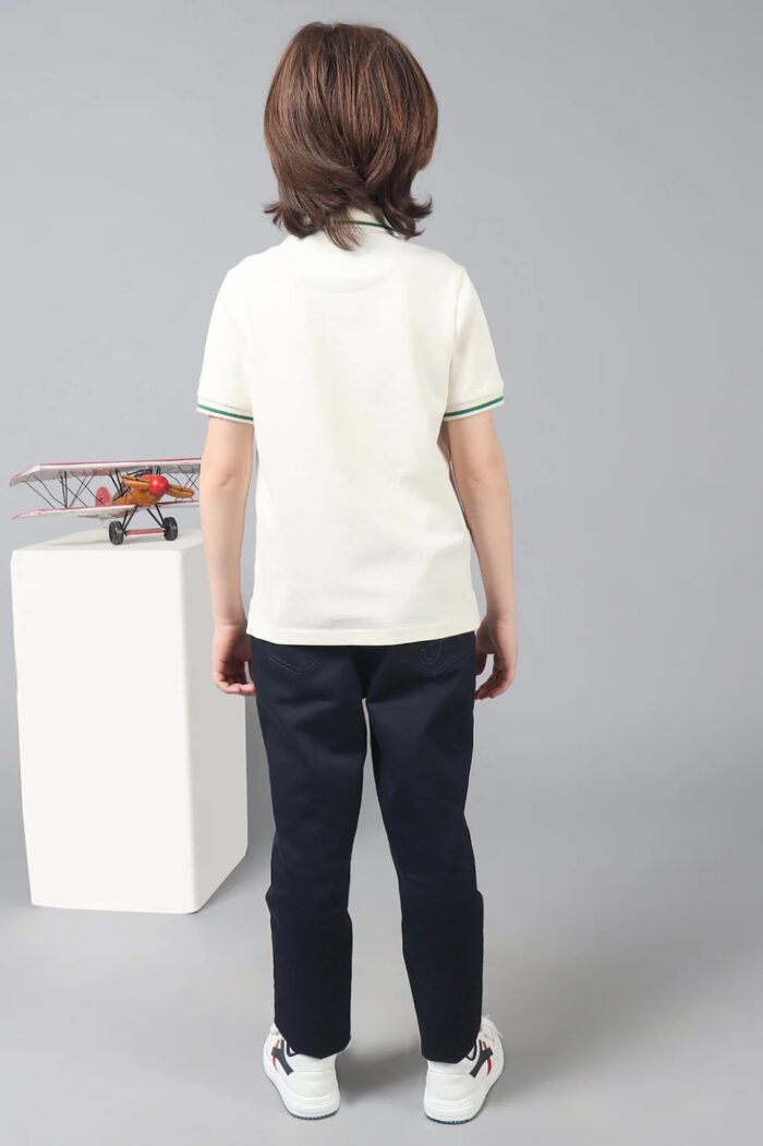 Boys White Stretchable Polo Tee with Embroidery