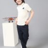 Boys White Stretchable Polo Tee with Embroidery