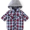 Babyhug Cotton Woven Full Sleeves Checkered Hooded Shirt & Jogger Pant Set - Multicolor & Beige